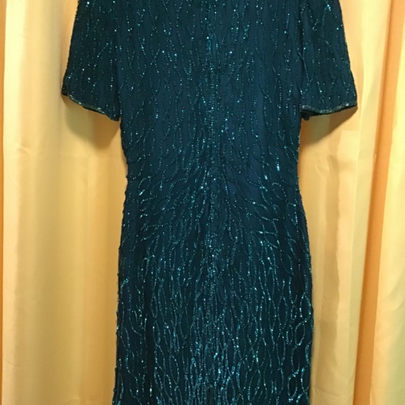 Vintage NOS designer hand beaded Formal wedding cocktail dress PS Emerald green - Picture 5 of 12